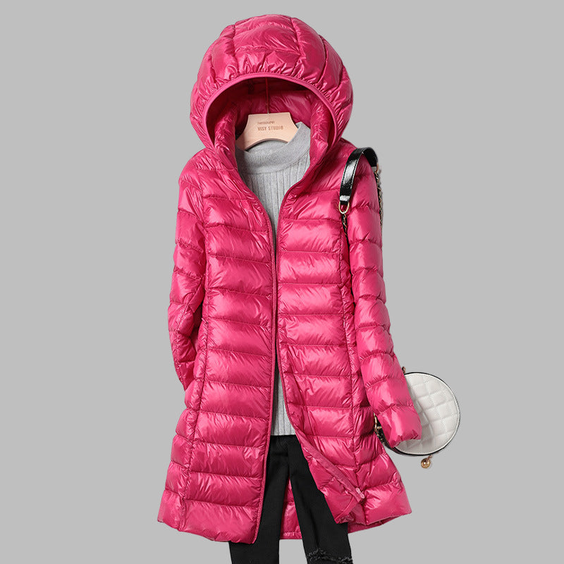 Women's Hooded Longline Puffer Coat, Full Length, Zip Front