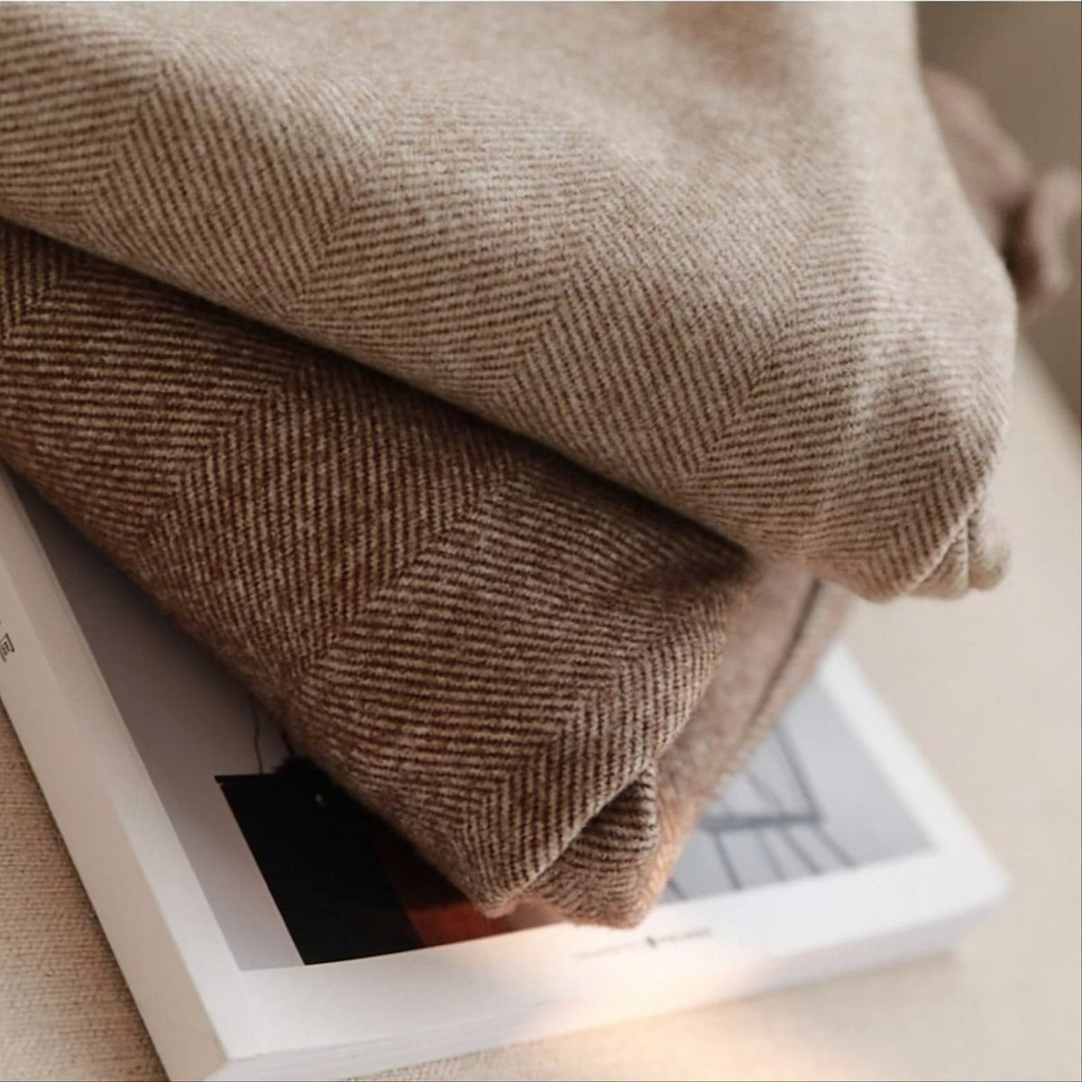 Denna | Mens Herringbone Pleated Pants | Pleated Front, Soft Lining, Light Drape | Brown, Beige or Gray XS-2XL