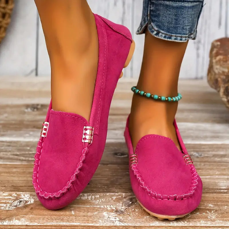 Women's Suede Loafers with Flat Slip-Resistant Sole