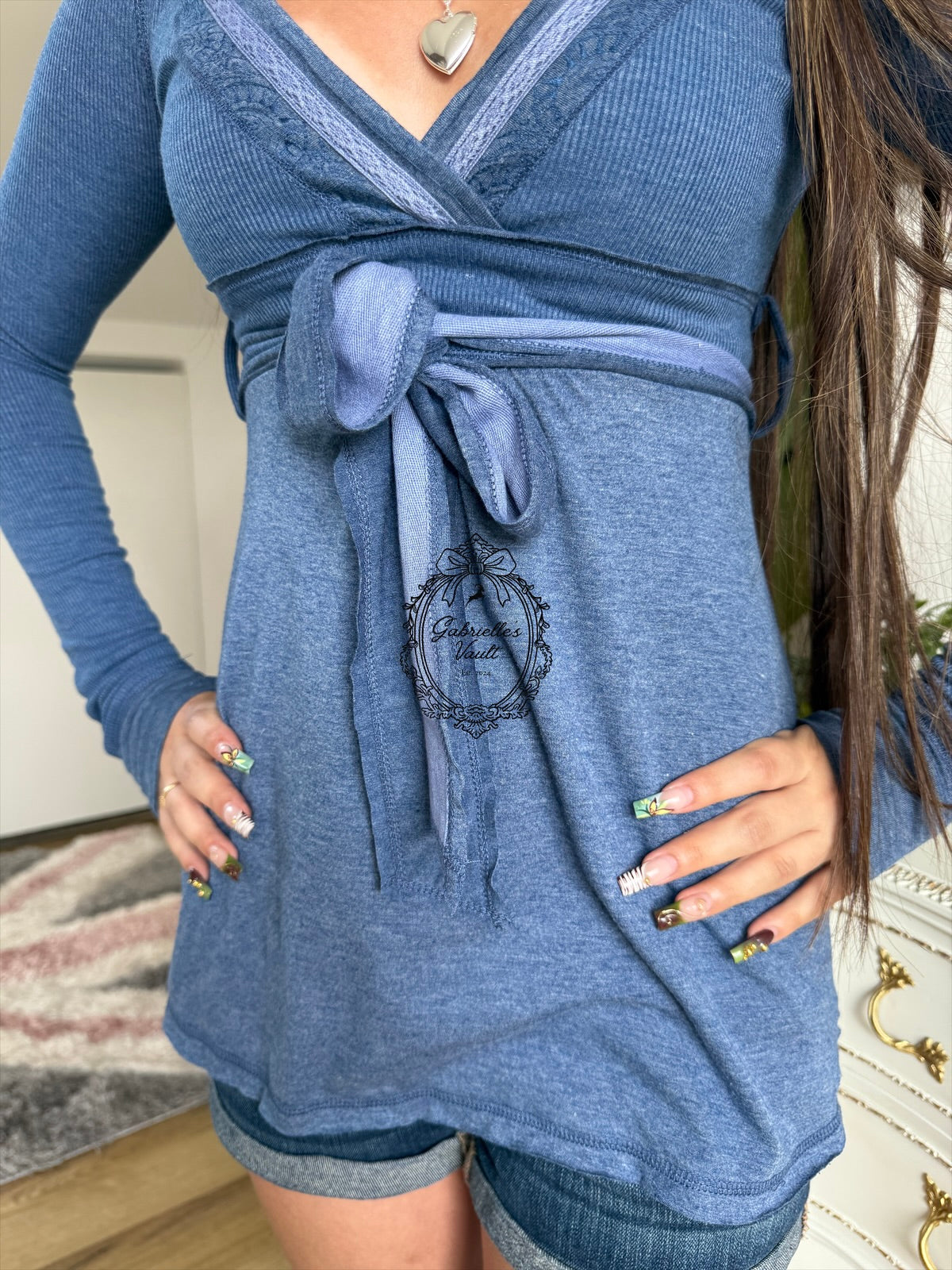 Women's Wrap Babydoll Top, V-Neck, Long Sleeves