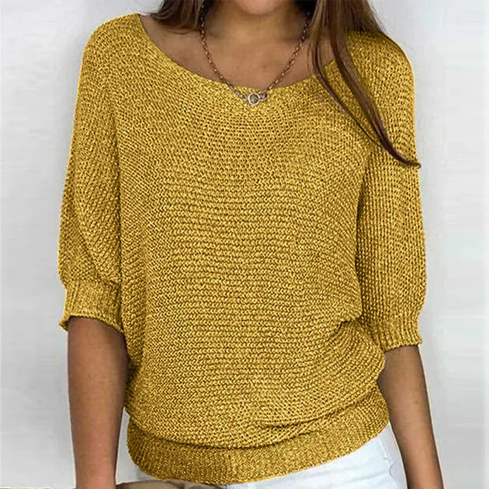 Euna | Womens Soft Knit Sweater, Relaxed Comfort | Non-Itchy, Breathable, Warm | Beige, Red, Black and More S-3XL