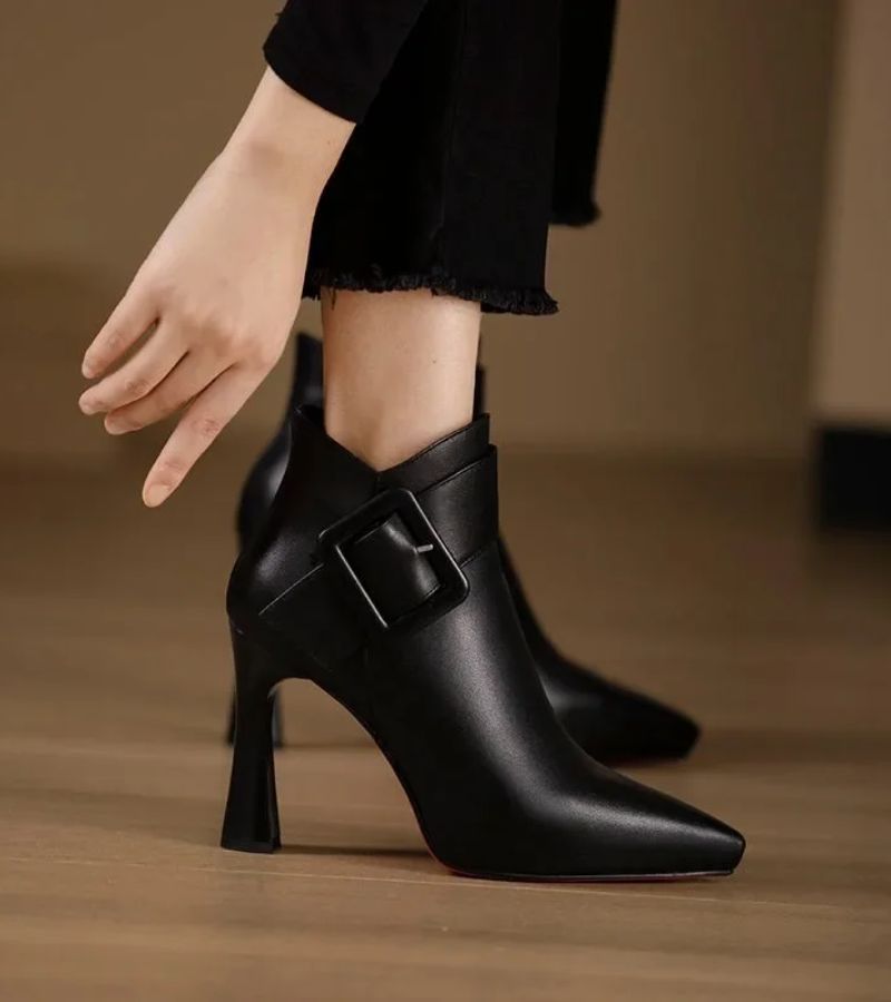 Oversize Buckle Ankle Boots | Women's Heeled Ankle Boots