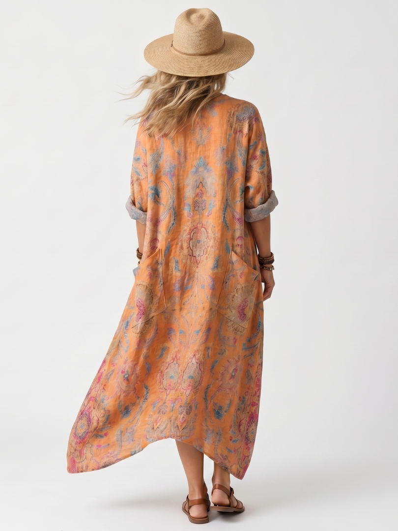 Réjane | Oversized Midi Dress with Lapel Collar and Large Pockets