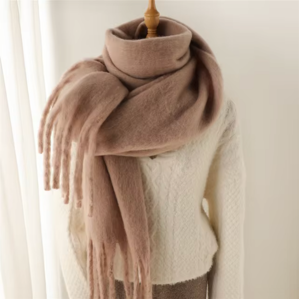 Elyra | Womens Pashmina Scarf with Long Tassels | Thick Soft Weave, Doubles as a Wrap or Blanket | in 20 Colors