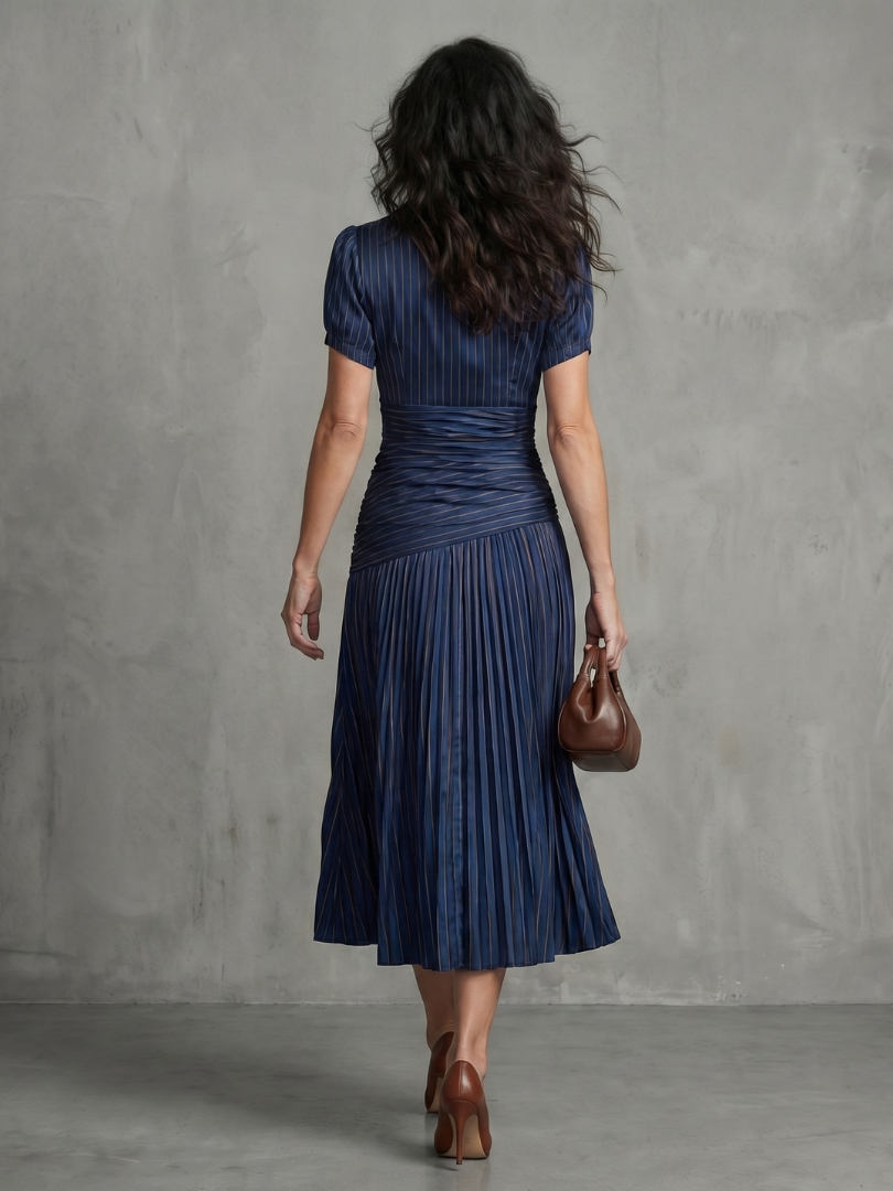 Theodora | Pleated Waist Striped Midi Dress™