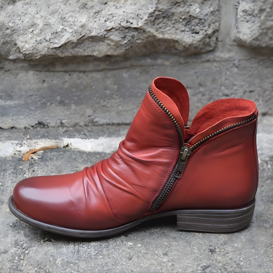 Unisex Ankle Boots, Diagonal Zipper, Round Toe, Low Heel