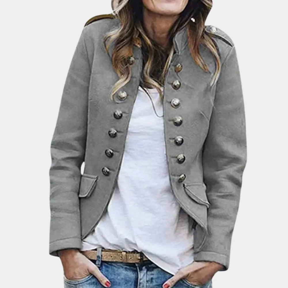 Women's Military Double-Breasted Jacket with Epaulettes