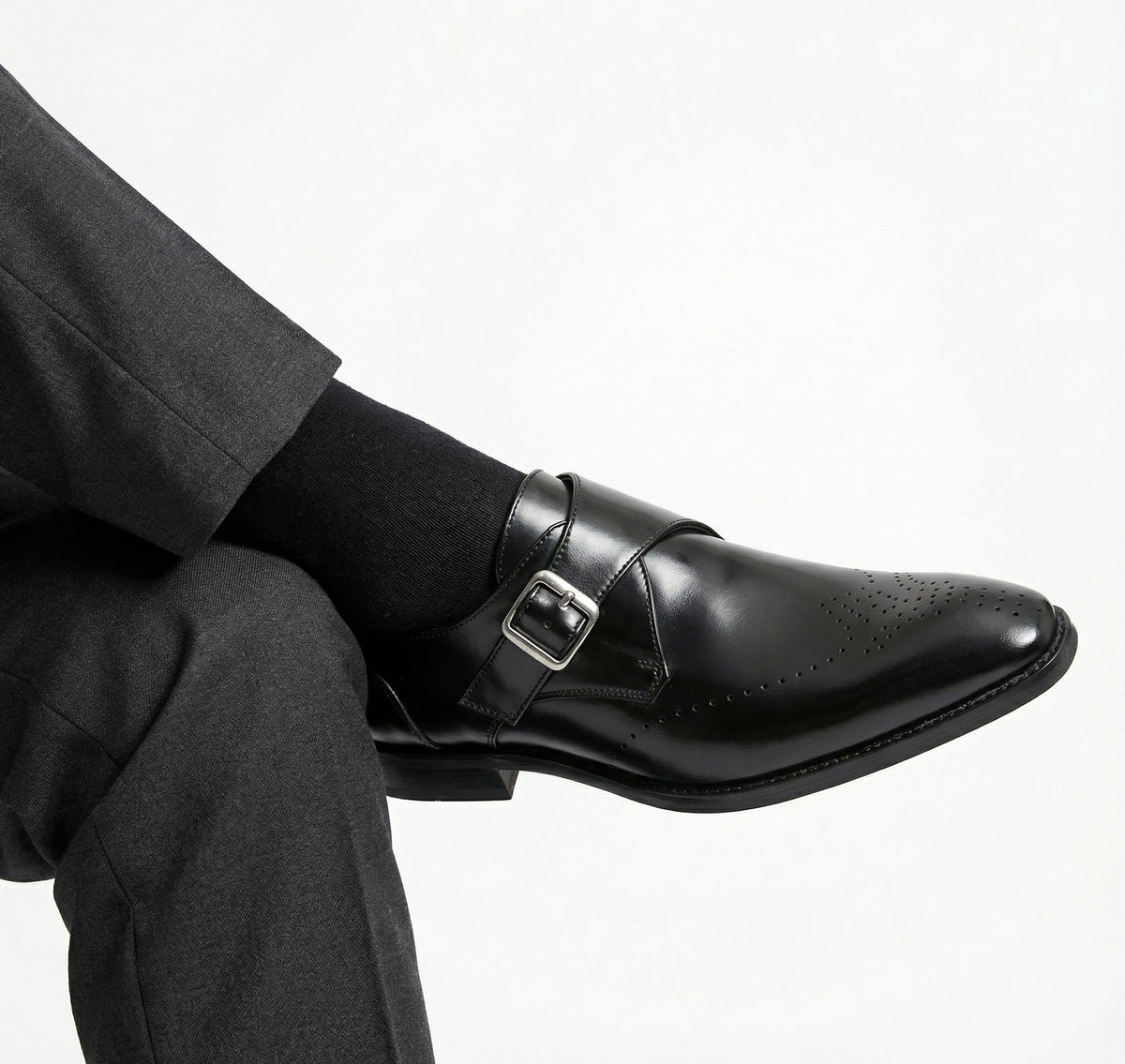 Men's Monk Strap Loafers, Brogue Detail, Square Toe