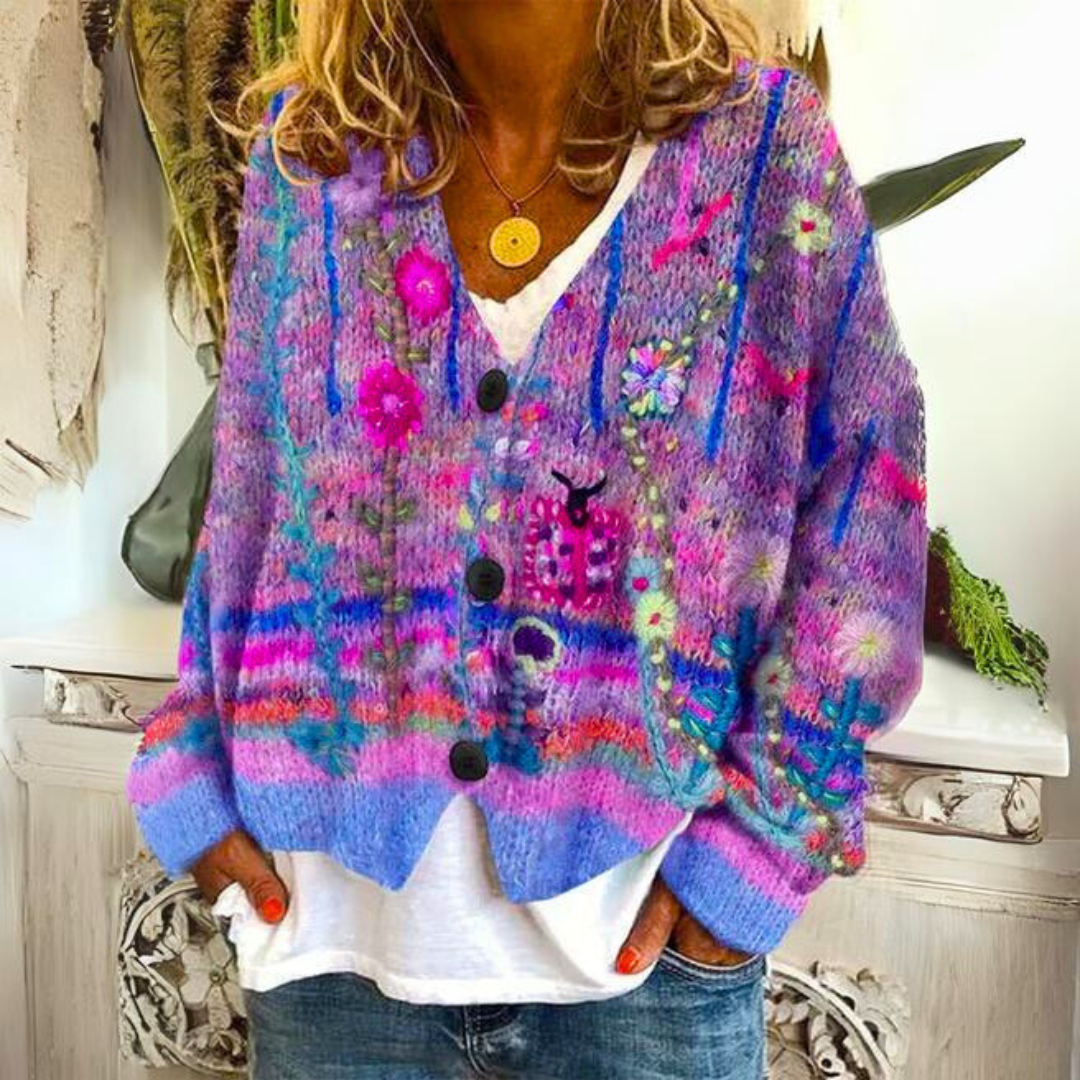 Hannah | Womens Colorful Patterned Cardigan in Wool Blend | Loose Fit, Thick Fabric | Blue, Green, Red and More S-5XL