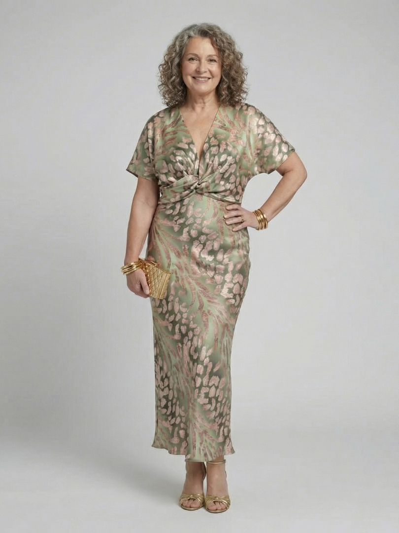 Violet & Grace | Midi Dress with Abstract Print, V-Neck and Twist Waist™