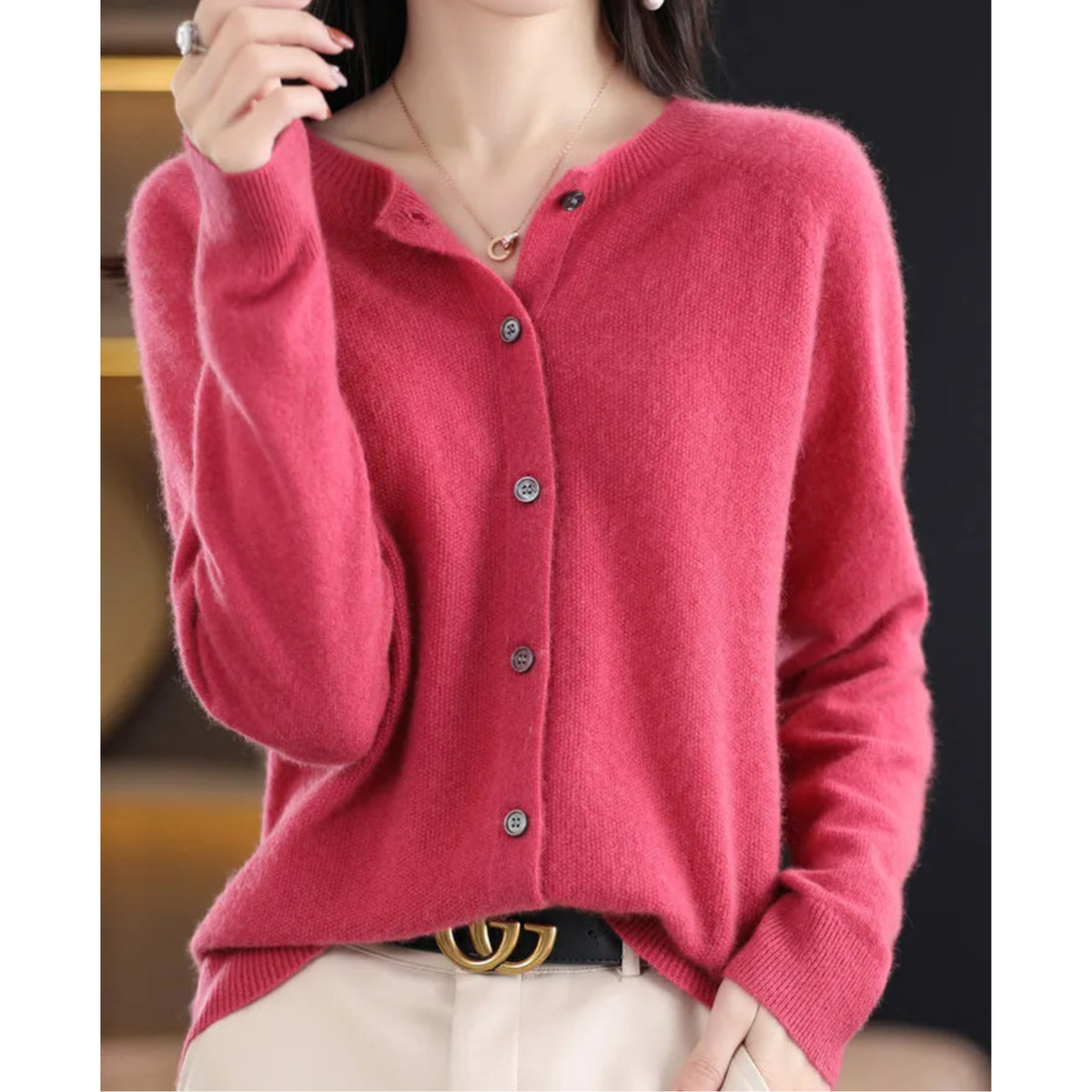Women's Button Crew Neck Cardigan – Classic Long Sleeve Knit Cardigan