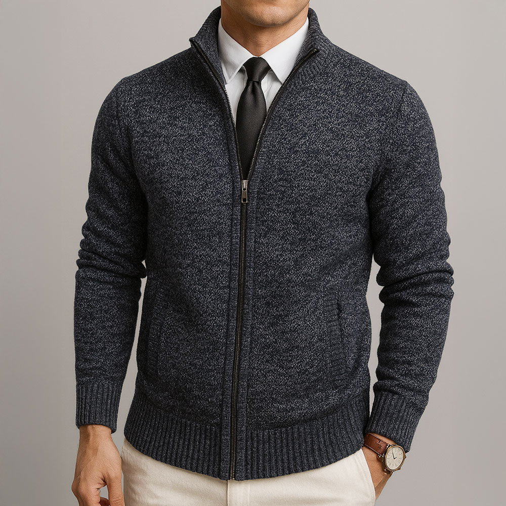 Men's Textured Zip Sweater, Mock Neck, Long Sleeves
