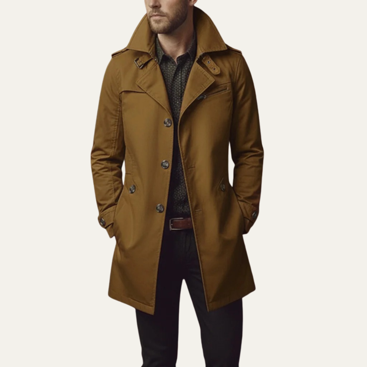 Paul | Mens Double Breasted Pea Coat | Notched Lapels, Cuff Tabs, Slim Fit | Black, Brown, Navy and More M-4XL