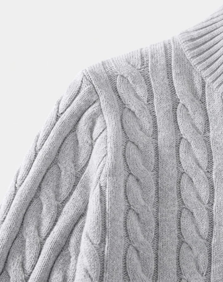 Sean | Mens Cable Knit Half-Zip Sweater with High Collar | Regular Fit, Slight Stretch | Gray, Navy and More S-3XL