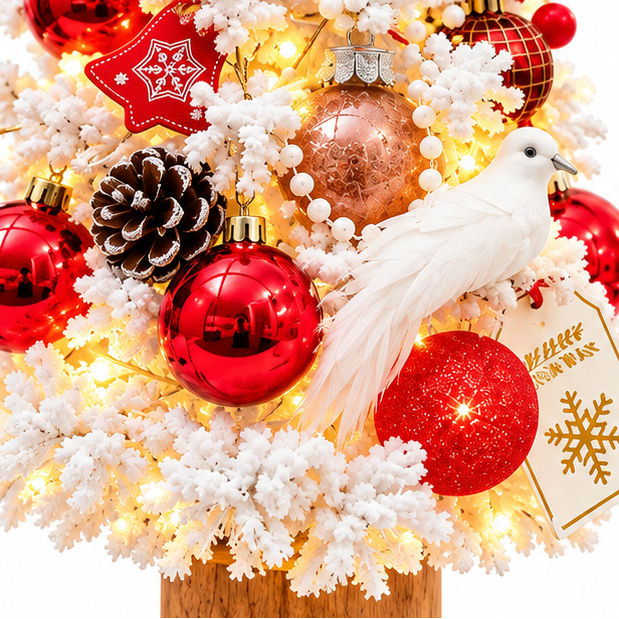 Everpine – Pre-Decorated Snow-Flocked Tabletop Christmas Tree