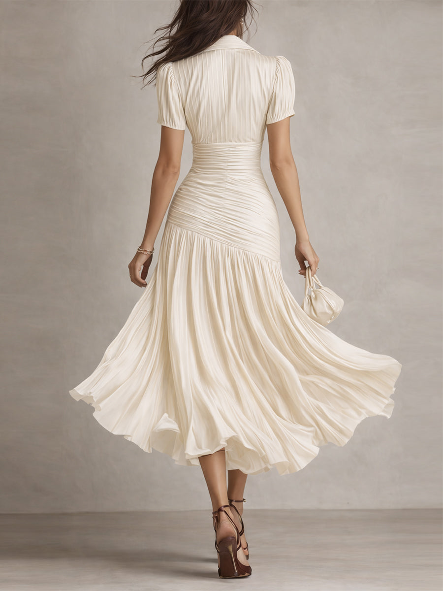 Adriana | Retro Striped Midi Satin Dress