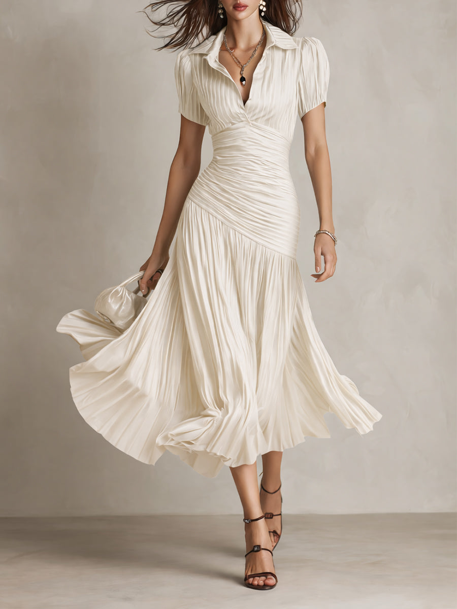 Adriana | Retro Striped Midi Satin Dress
