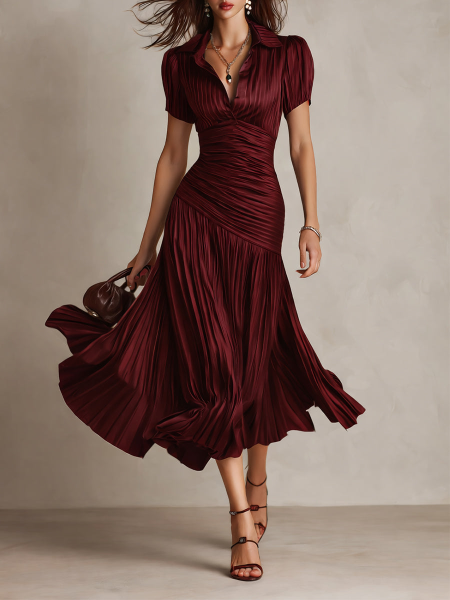 Adriana | Retro Striped Midi Satin Dress