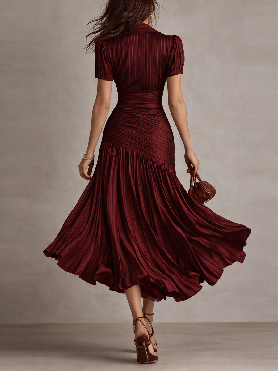 Adriana | Retro Striped Midi Satin Dress