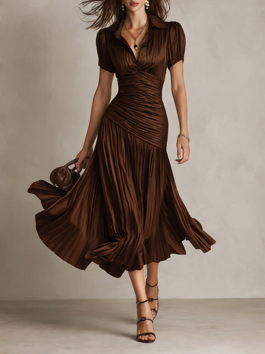 Adriana | Retro Striped Midi Satin Dress