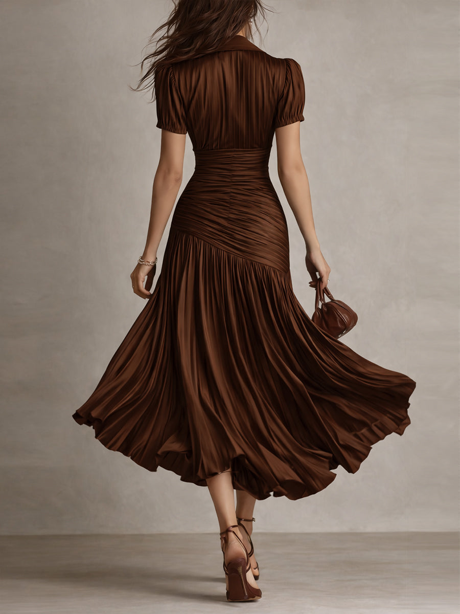 Adriana | Retro Striped Midi Satin Dress