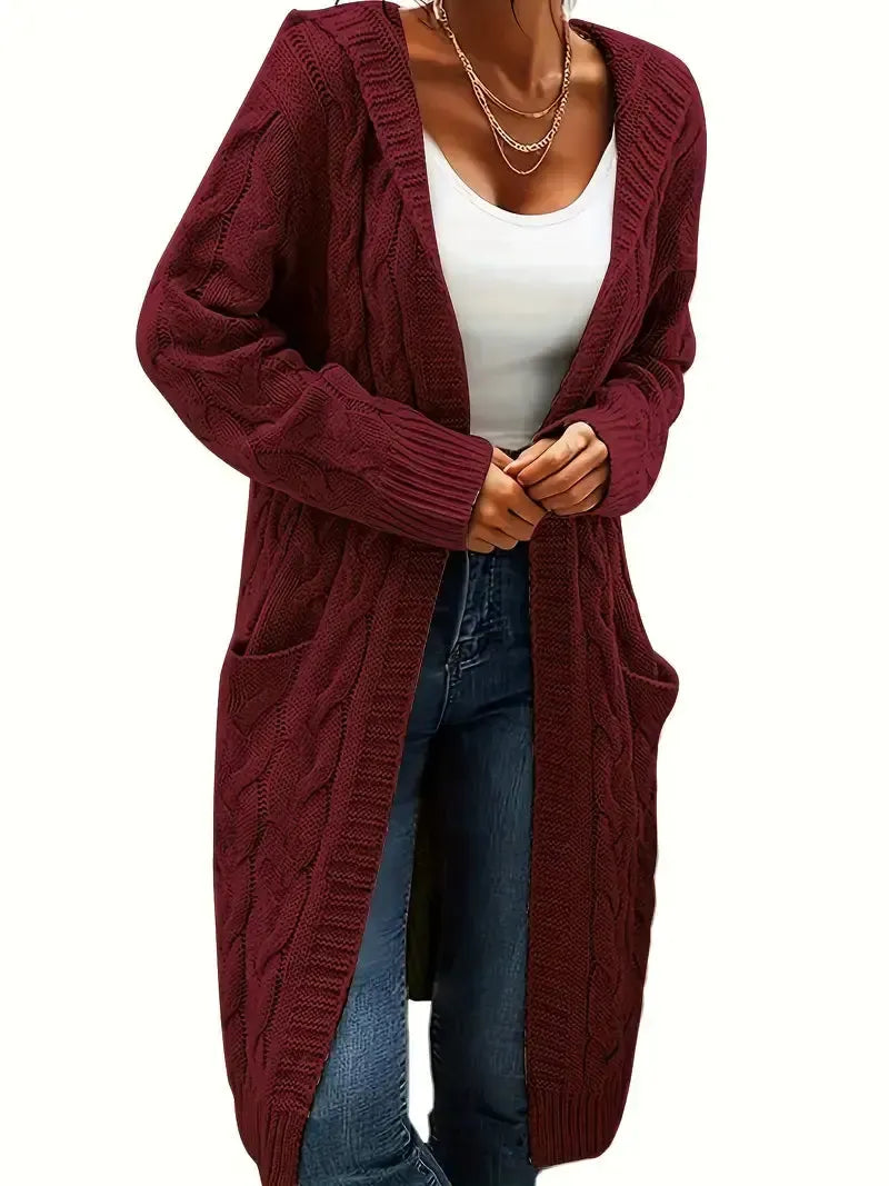 Women's Textured Open Cardigan, Longline, Cable Knit