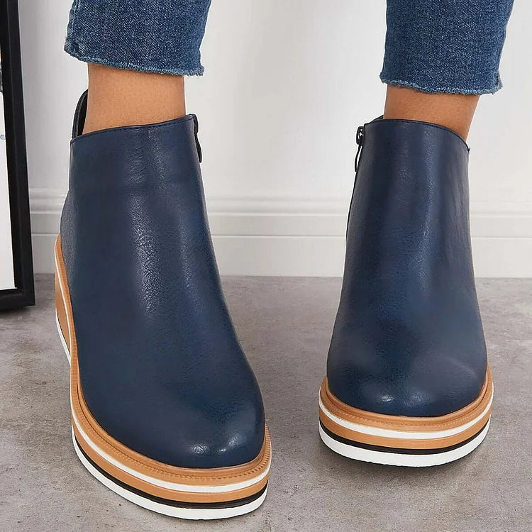 Theodora Side-Zip Wedge Platform Ankle Boots