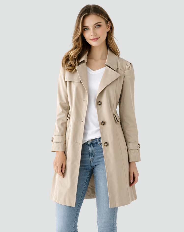 Women's Slim Fit Trench Coat, Lapel Collar, Long Sleeves