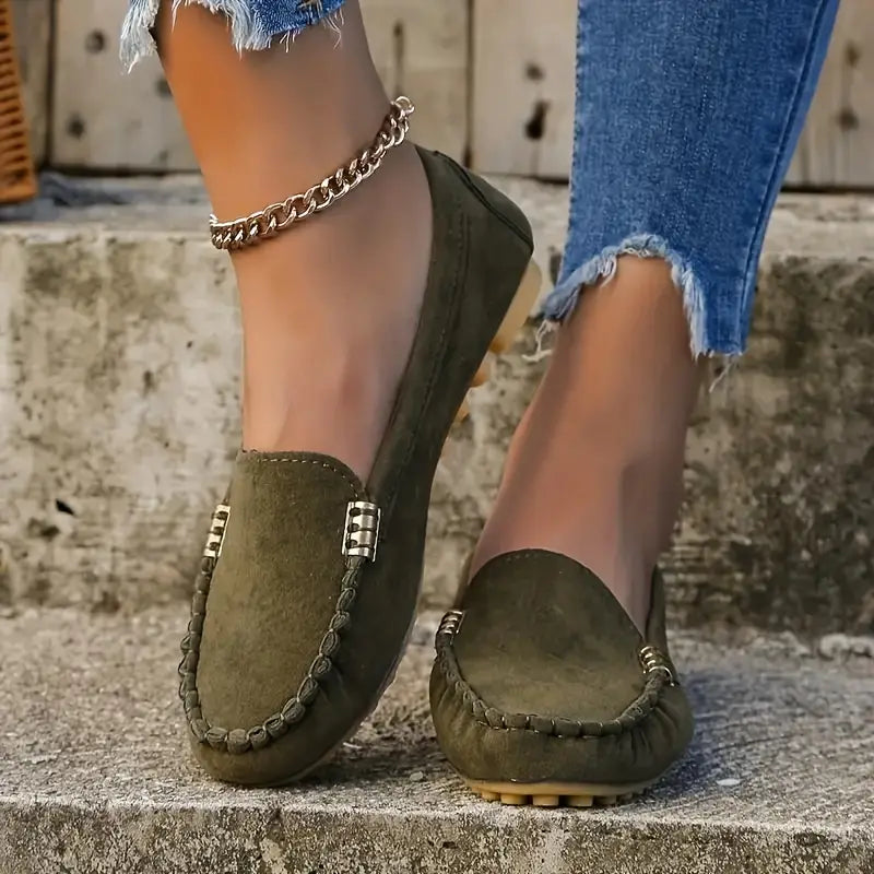 Women's Suede Loafers with Flat Slip-Resistant Sole