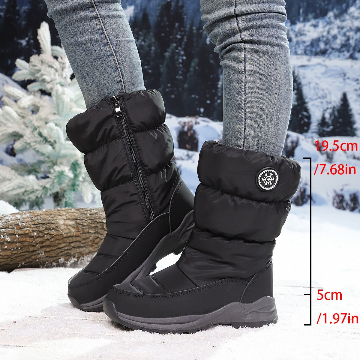 Women's Waterproof Winter Snow Boots Mid Calf Faux Fur Lined Side Zip