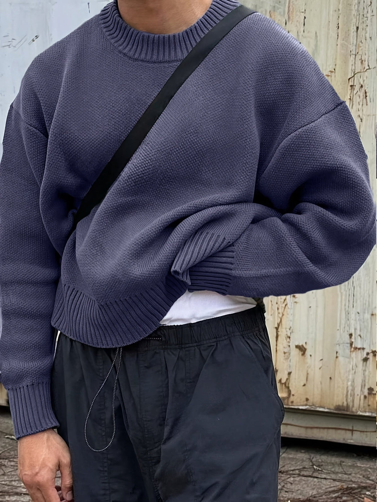 Kyle | Mens Crew Neck Knit Sweater with Dropped Shoulders | Boxy Fit, Ribbed Trim | Cream, Gray and More XS-XL