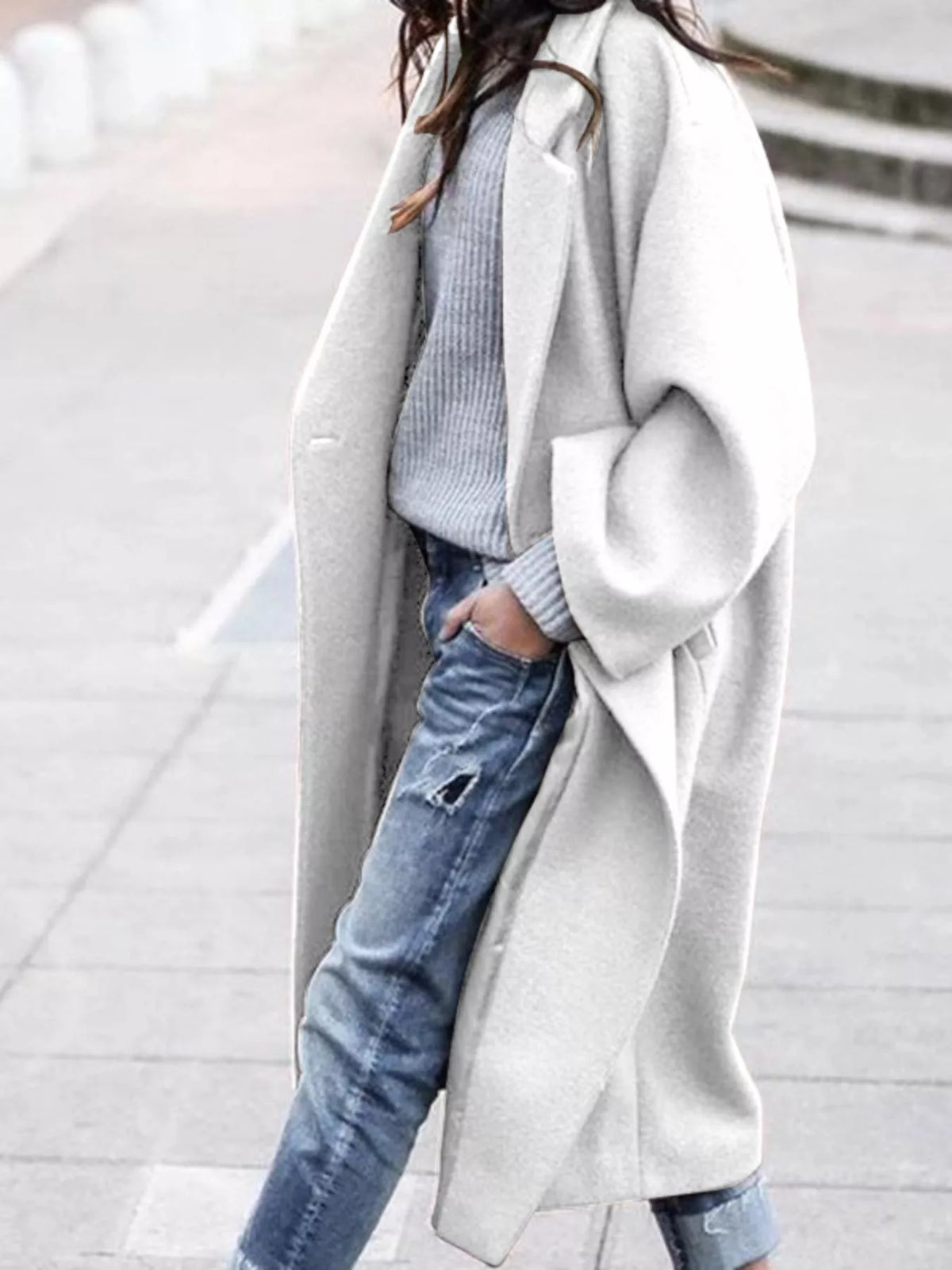 Carly | Womens Oversized Long Winter Coat | Wide Sleeves, Single-Breasted Closure | Khaki, Black, Blue or White S-3XL