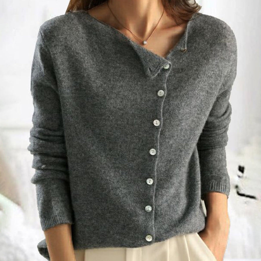 Women's Asymmetric Button Up Cardigan Sweater in Soft Knit