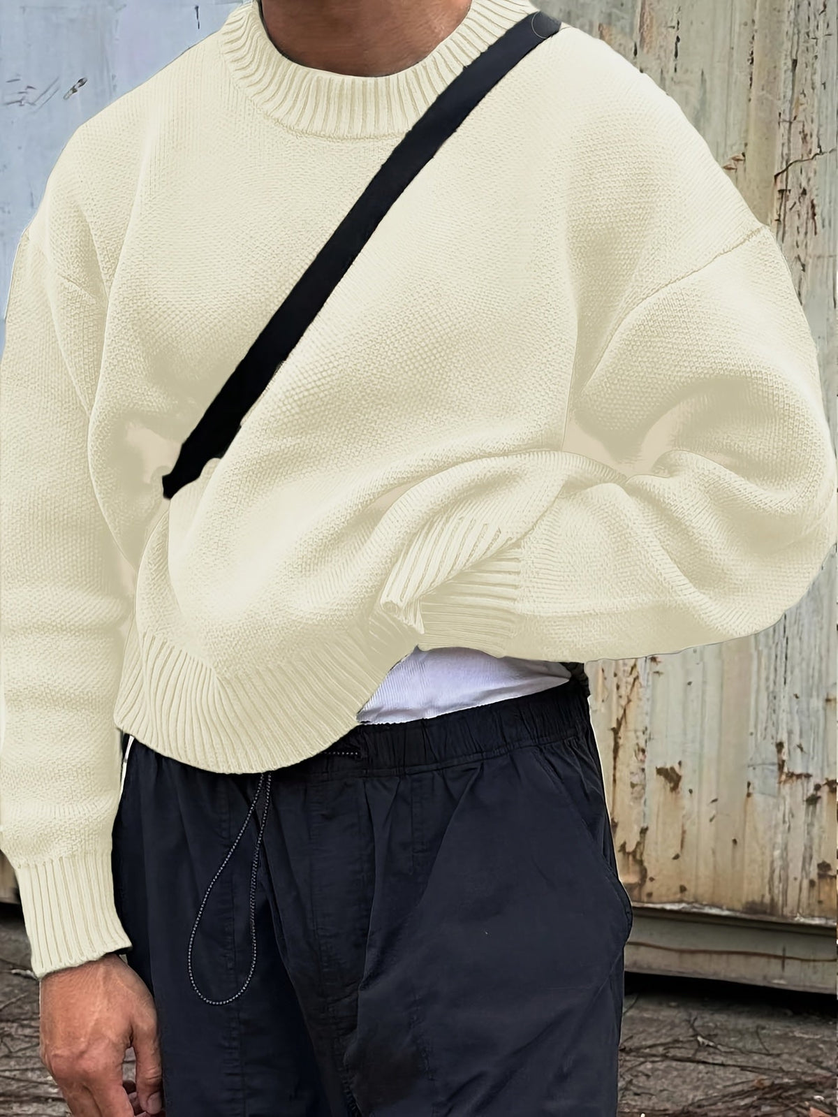 Kyle | Mens Crew Neck Knit Sweater with Dropped Shoulders | Boxy Fit, Ribbed Trim | Cream, Gray and More XS-XL