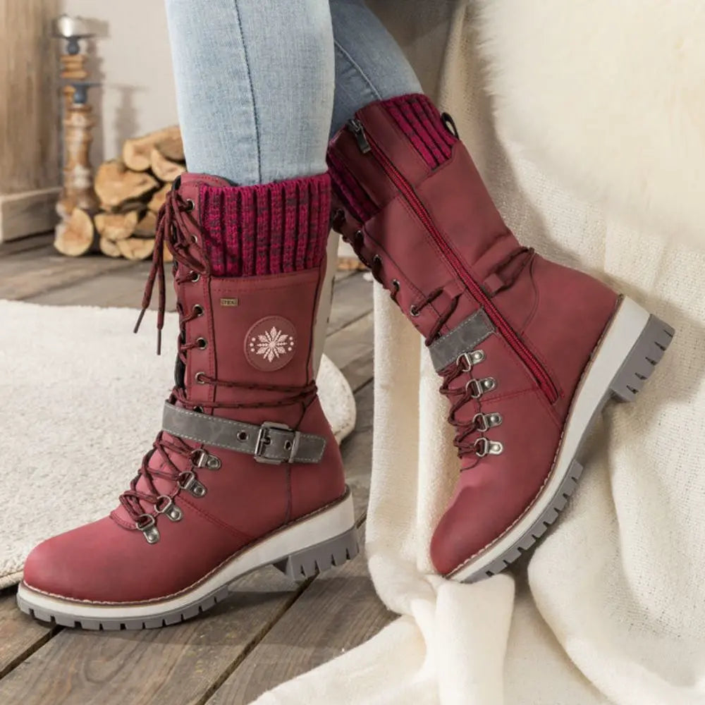 Women's Snow Boots, Lace-Up Ankle Style, Knitted Cuff