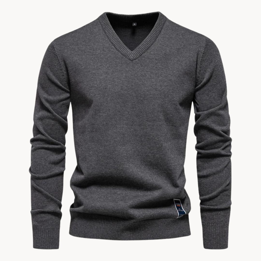 Men's V-Neck Long Sleeve Ribbed Hem Sweater
