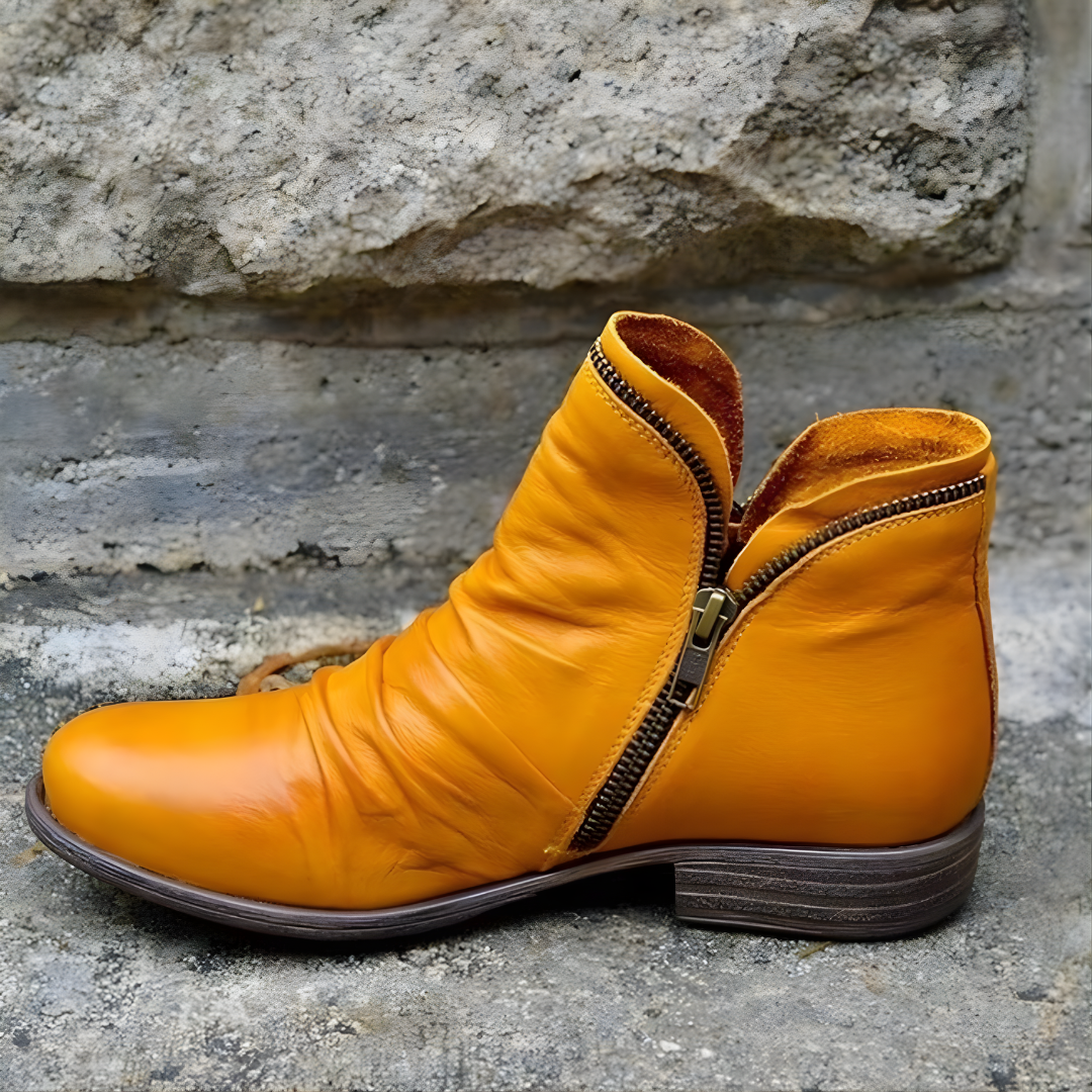 Unisex Ankle Boots, Diagonal Zipper, Round Toe, Low Heel