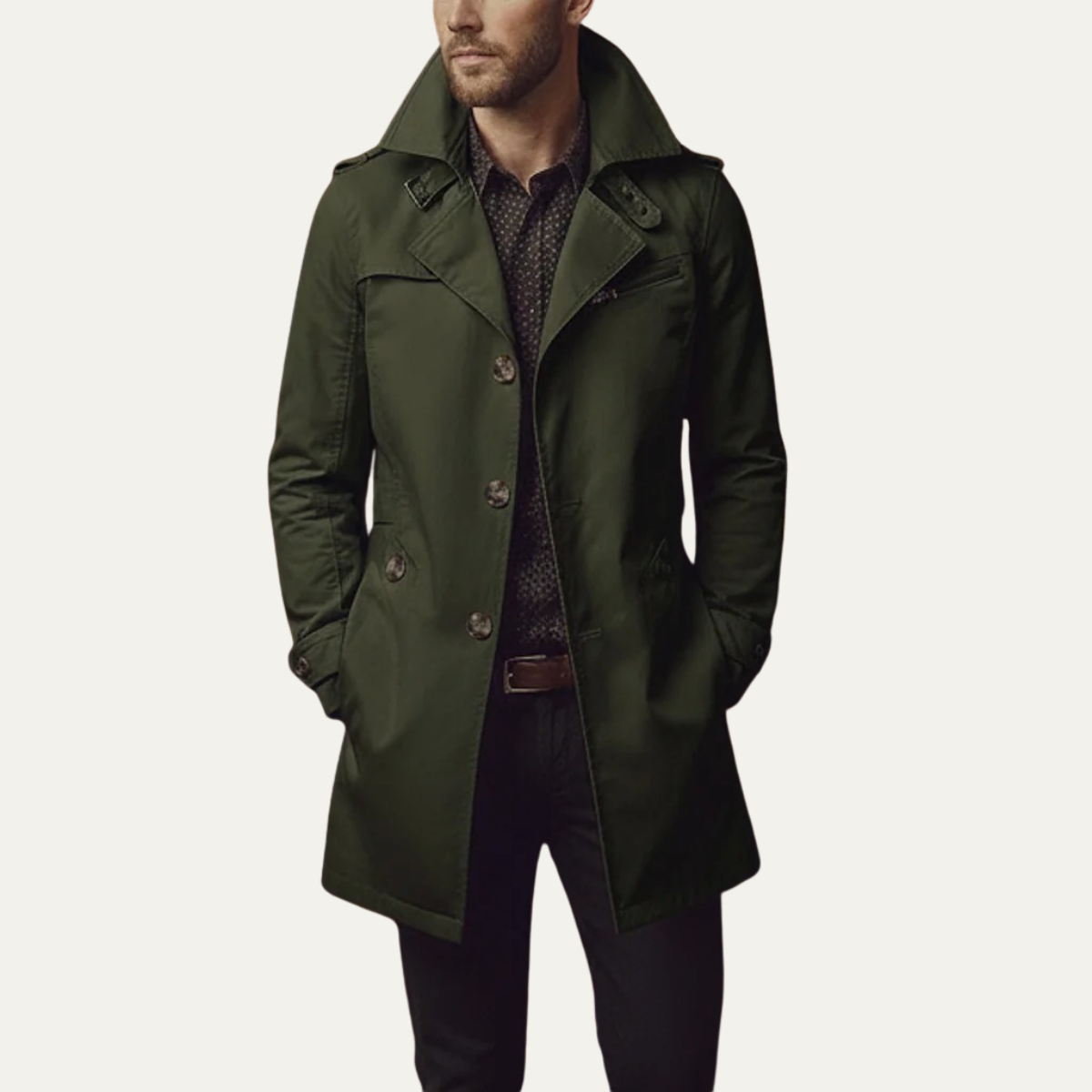 Paul | Mens Double Breasted Pea Coat | Notched Lapels, Cuff Tabs, Slim Fit | Black, Brown, Navy and More M-4XL
