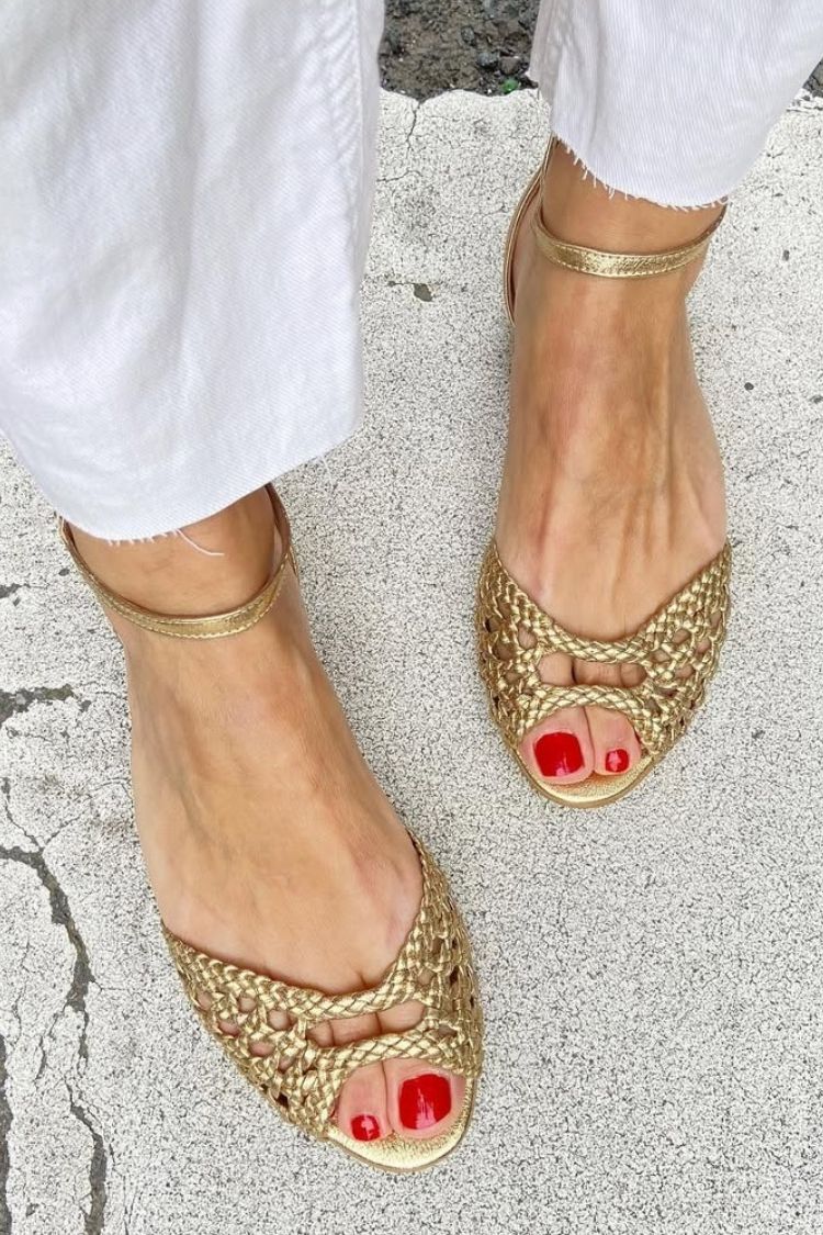 Isadora | Gold Knitted Ankle Strap Sandals