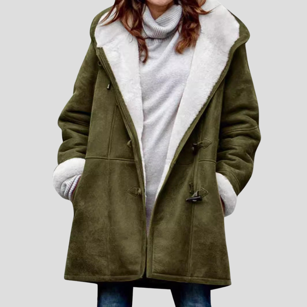 Women's Hooded Coat with Zip Front and Mid-Length Cut