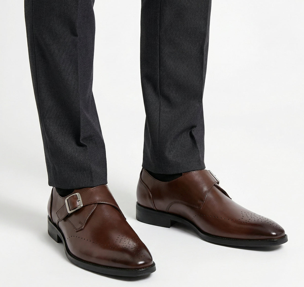 Men's Monk Strap Loafers, Brogue Detail, Square Toe
