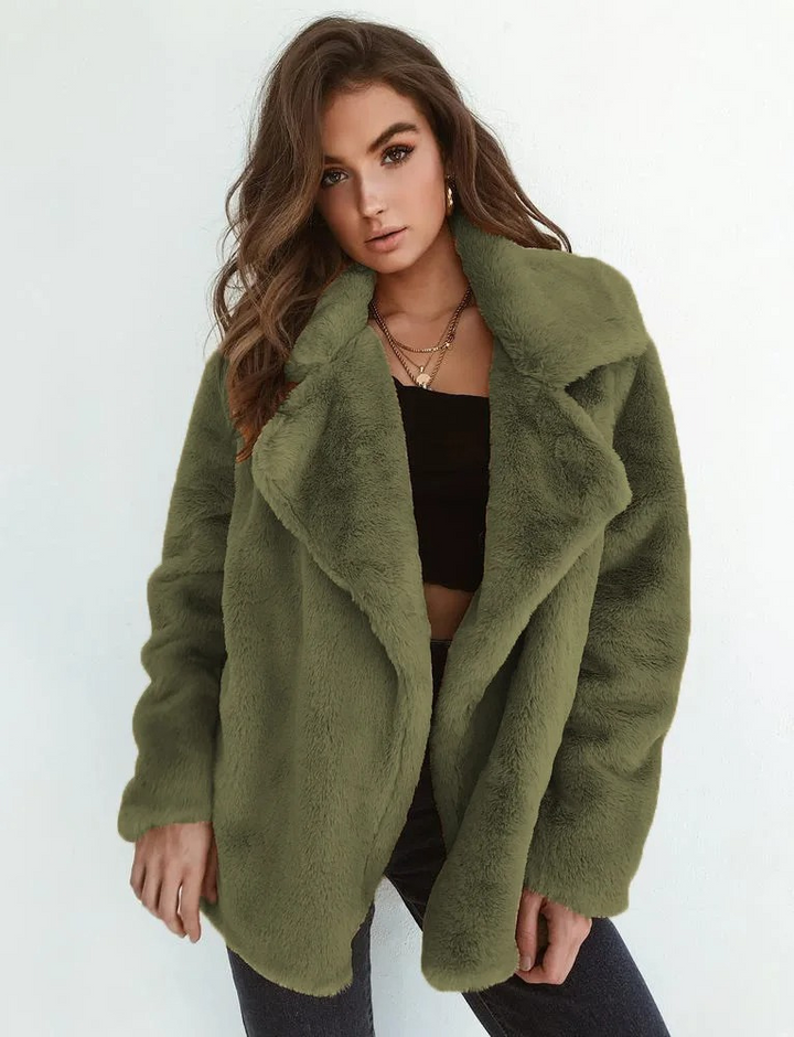 Women's Open-Front Teddy Jacket with Oversized Collar