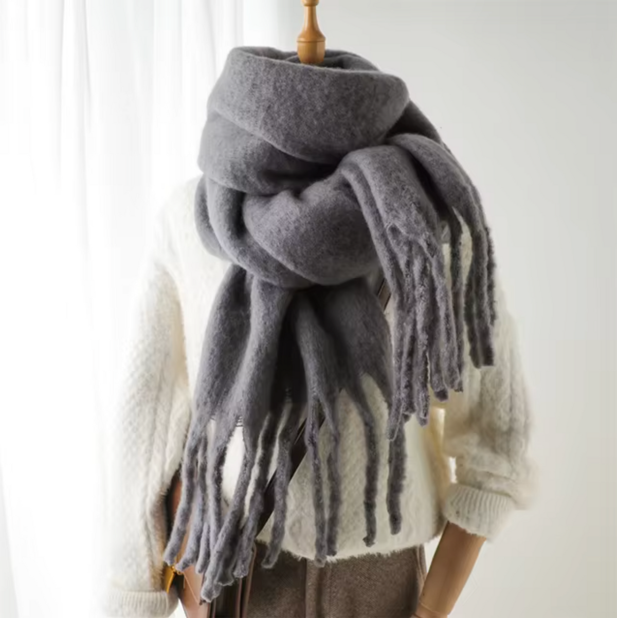 Elyra | Womens Pashmina Scarf with Long Tassels | Thick Soft Weave, Doubles as a Wrap or Blanket | in 20 Colors