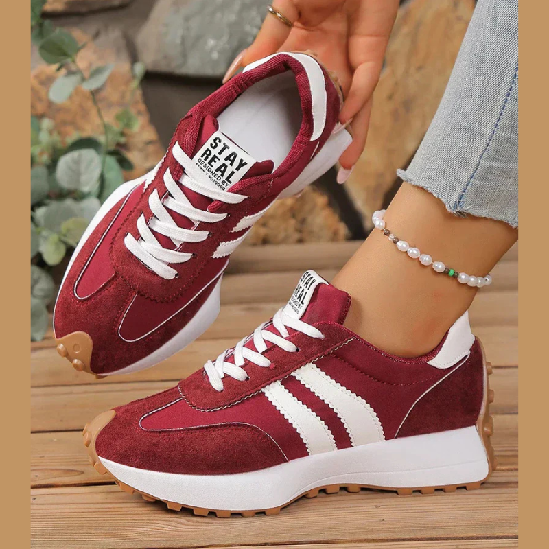 Women's Retro Lace-Up Sneakers, Striped Panel Design