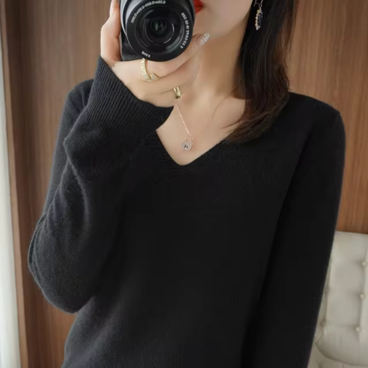 Sheena | Womens V-Neck Sweater with Cashmere Feel | Lightweight Soft Knit, Rib Cuffs | Blue, Pink, Black and More XS-XXXL