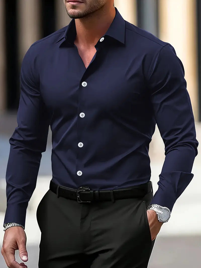 Men's Slim Fit Long Sleeve Shirt, Button Front, Collared