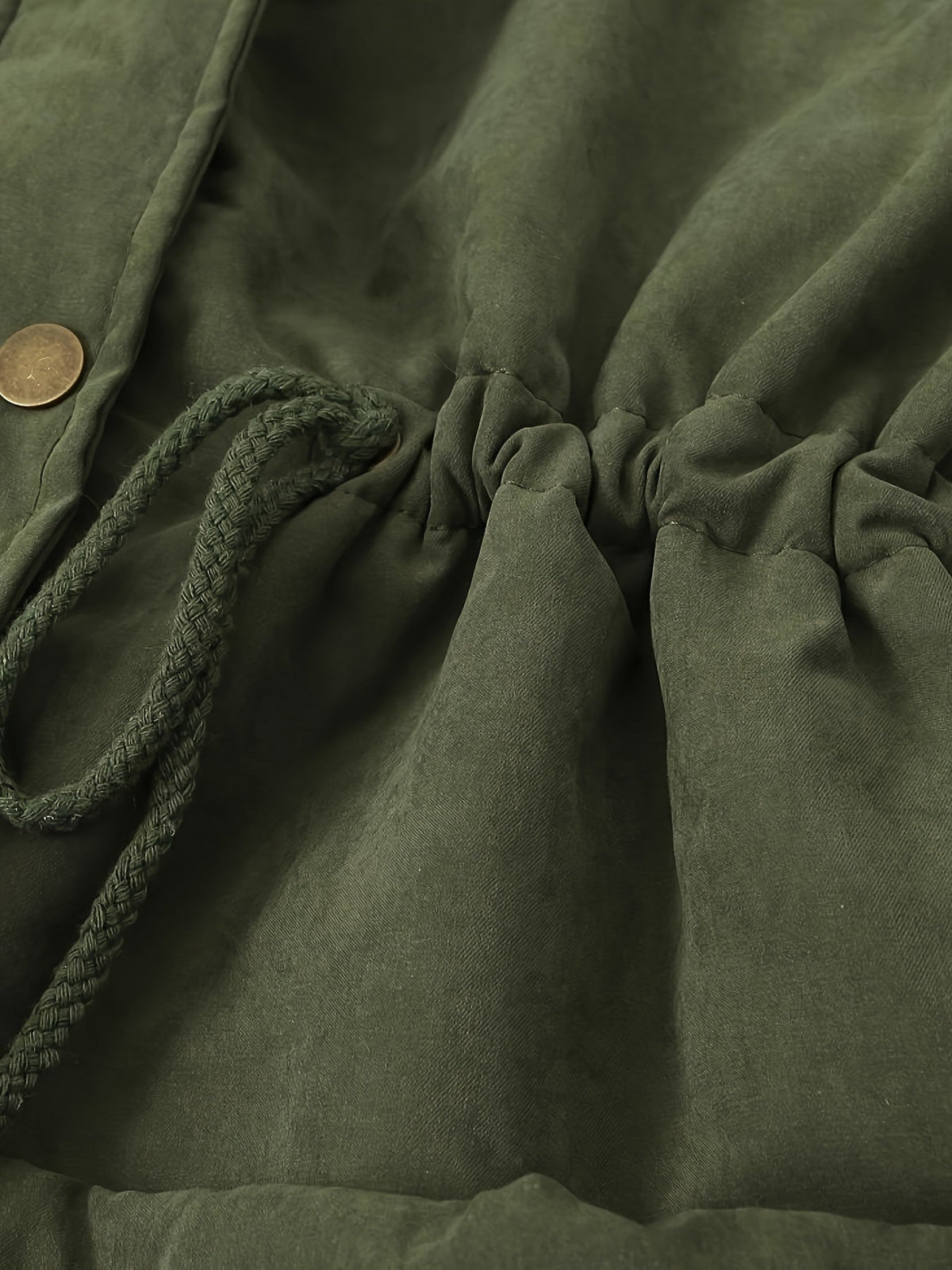 Women's Parka with Hood and Button Front | Drawstring, Pockets | For Winter | Size S-XL | Black, Fern Green
