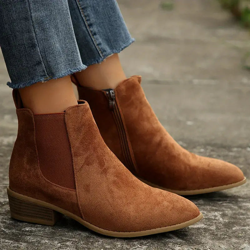 Anica | Womens Suede Chelsea Boots, Warm for Winter | Classic Slip-On Design, Durable Build | Brown or Beige US 6-13