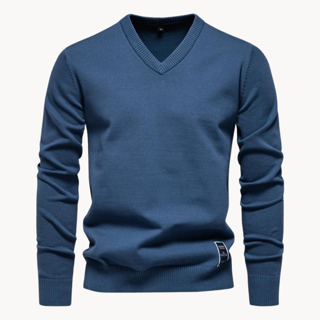 Men's V-Neck Long Sleeve Ribbed Hem Sweater