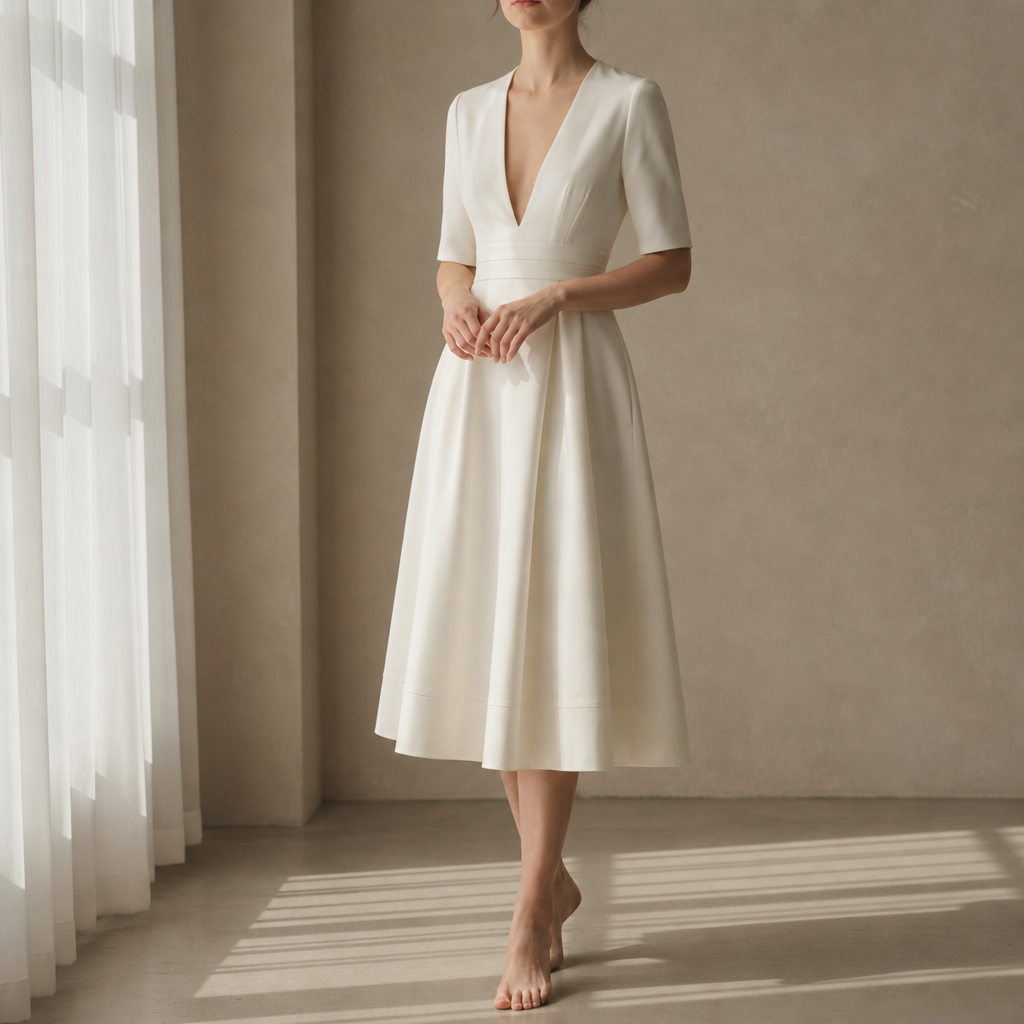 Gaeta Deep V Neck Midi Dress